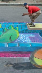 Chalk Art 3D Pool and Gronk the Dinosaur from BC