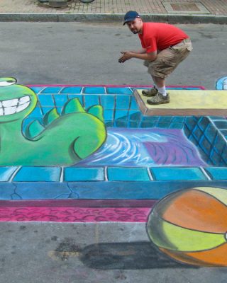 Chalk Art 3D Pool and Gronk the Dinosaur from BC