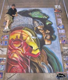 Chalk Art Alex Ross Avengers with Iron Man, Thor and Hulk