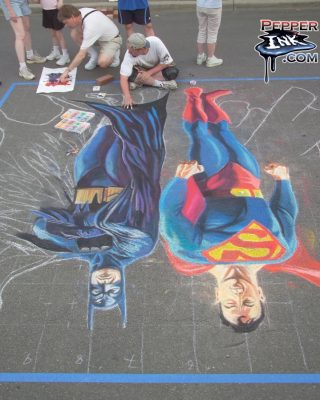 Chalk Art Batman and Superman - Original by Alex Ross