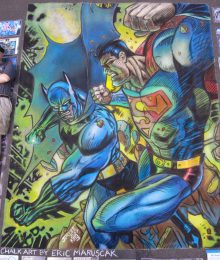 Chalk Art Batman vs Superman - original by Jim Lee