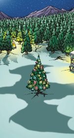 Dragon Shadow over Yule tree holiday cartoon