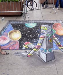 Chalk Art 3D hole to Space with Robot at the World Science Festival