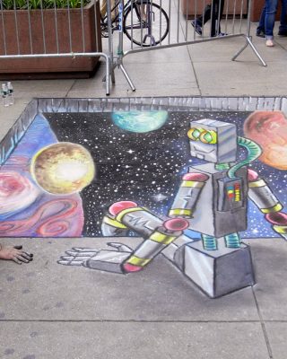 Chalk Art 3D hole to Space with Robot at the World Science Festival
