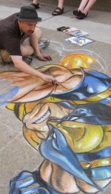 Progress on Joe Madureira chalk art Wolverine