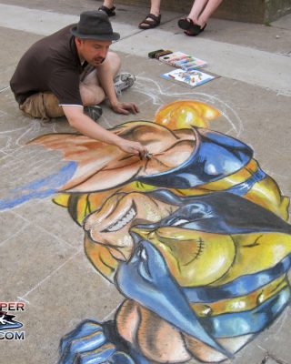 Progress on Joe Madureira chalk art Wolverine